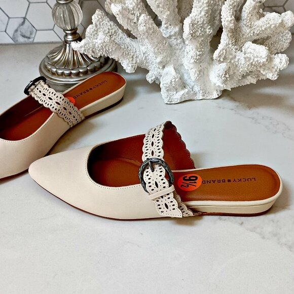NEW! LUCKY BRAND NICONA MULE SLIDE VANILLA LEATHER - Picture 2 of 5
